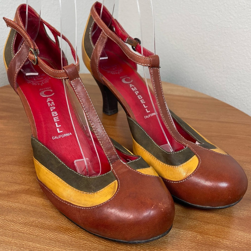 JEFFREY CAMPBELL Ibiza Last Dance Multicolor  T-Strap Mary Jane Heels Pump SZ 10 - Picture 2 of 16